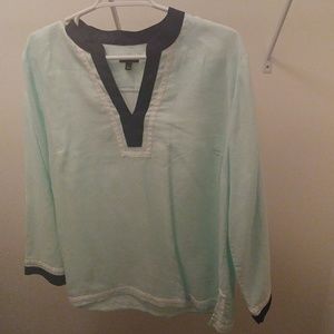 Navy and sea green long sleeve blouse